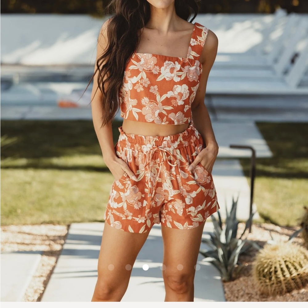 The Normal Brand Orange Floral Crop Top and Short Set